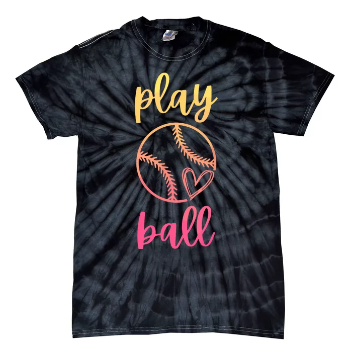 Women Teen Softball Play Ball Tie-Dye T-Shirt