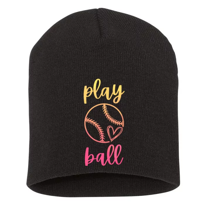 Women Teen Softball Play Ball Short Acrylic Beanie