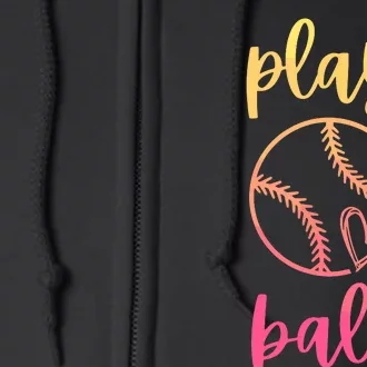 Women Teen Softball Play Ball Full Zip Hoodie