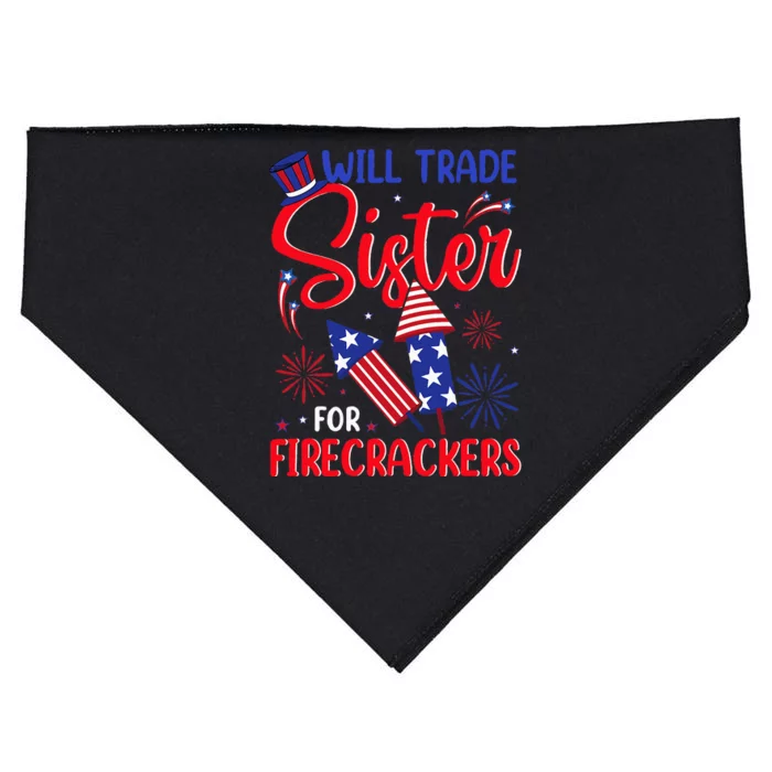 Will Trade Sister For Firecrackers Funny Fireworks 4th July USA-Made Doggie Bandana