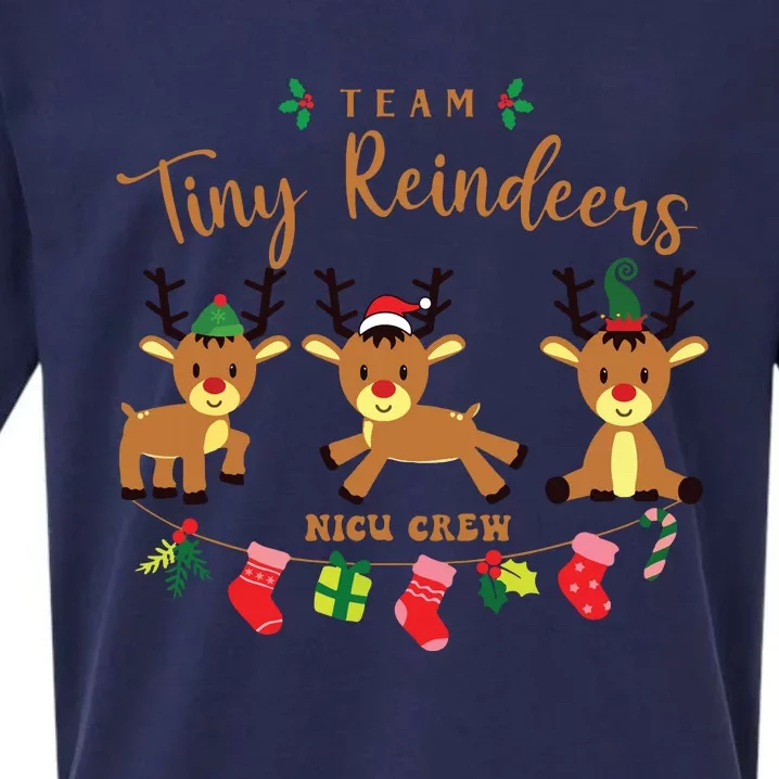 Women Team Tiny Reindeers Nicu Nurse Christmas Pajamas Sueded Cloud Jersey T-Shirt