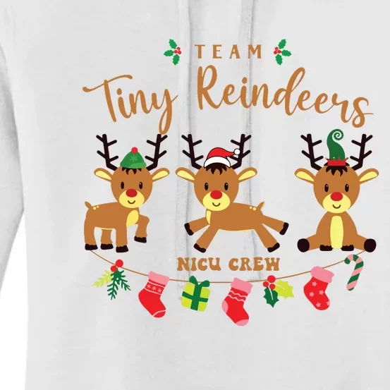 Women Team Tiny Reindeers Nicu Nurse Christmas Pajamas Women's Pullover Hoodie