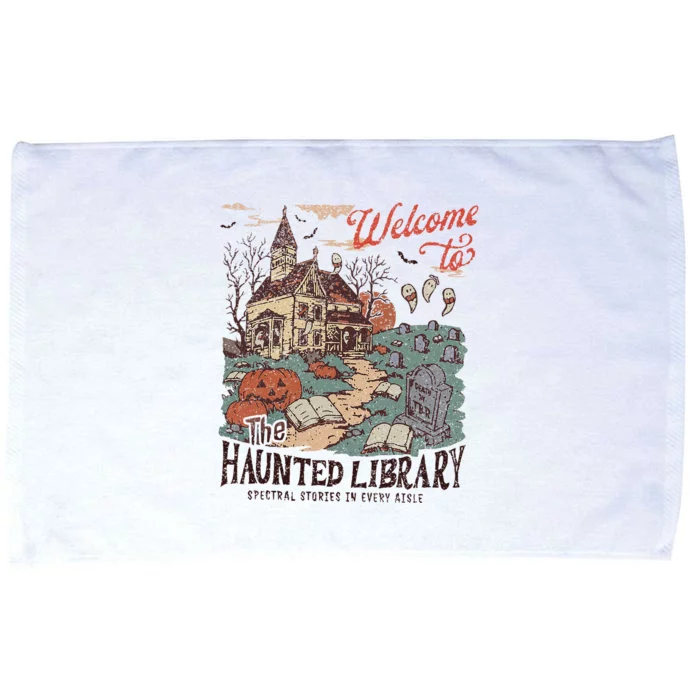 Welcome To The Haunted Library Spooky Librarian Halloween Microfiber Hand Towel