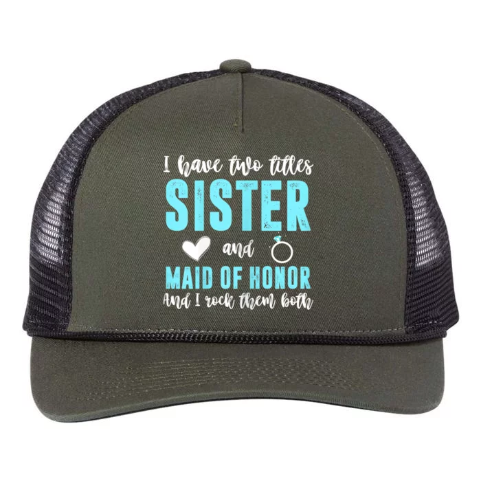 Womens TWO TITLES SISTER MAID OF HONOR ROCK THEM BOTH Wedding Party Retro Rope Trucker Hat Cap