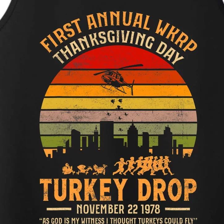 WKRP Thanksgiving Turkey Drop God Is My Witness Turkeys Fly Performance Tank