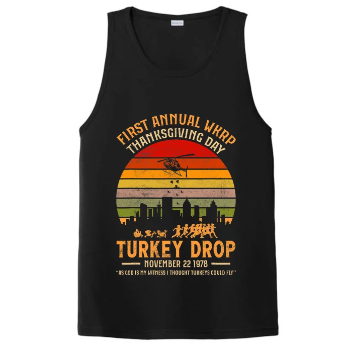 WKRP Thanksgiving Turkey Drop God Is My Witness Turkeys Fly Performance Tank