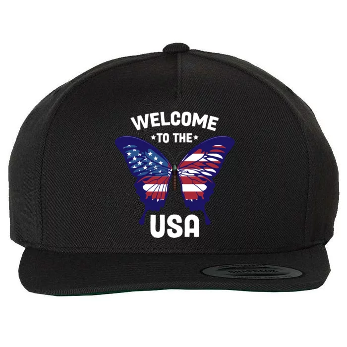 Welcome To The Usa Patriotic Butterfly New American Citizen Funny Gift Wool Snapback Cap