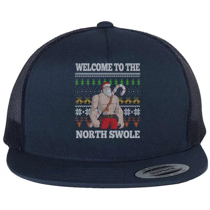 Welcome To The North Swole Santa Claus Christmas Workout Gym Gift Flat Bill Trucker Hat