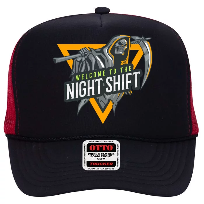 Welcome To The Night Shift Swagazon Associate Night Shifter Gift High Crown Mesh Trucker Hat