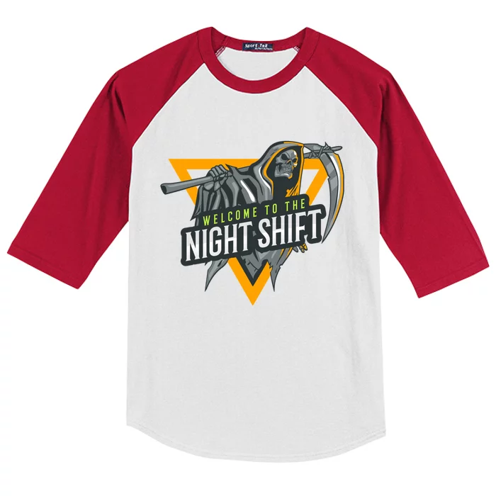 Welcome To The Night Shift Swagazon Associate Night Shifter Gift Kids Colorblock Raglan Jersey