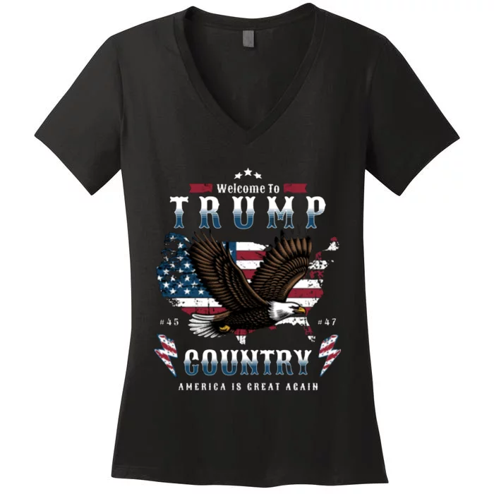 Welcome To Trump Country Usa Bald Eagle Women's V-Neck T-Shirt