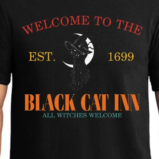 Welcome To The Black Cat Inn All Witches Welcome Halloween Pajama Set