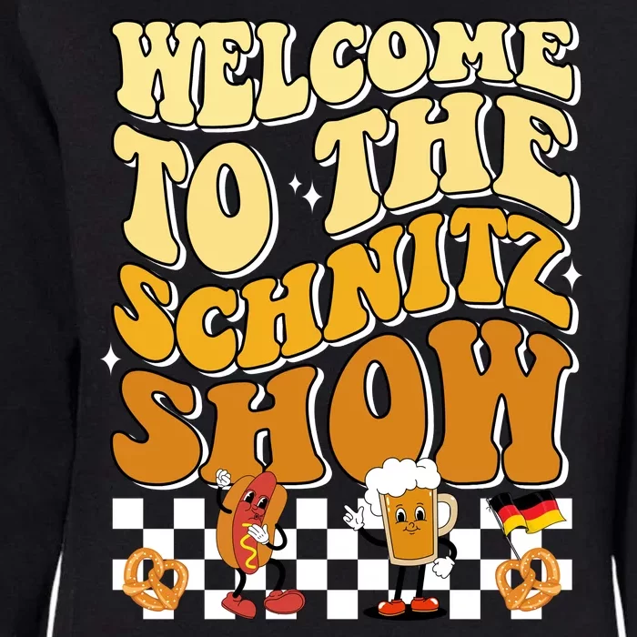 Welcome To The Schnitz Show Oktoberfest Retro Groovy Womens California Wash Sweatshirt