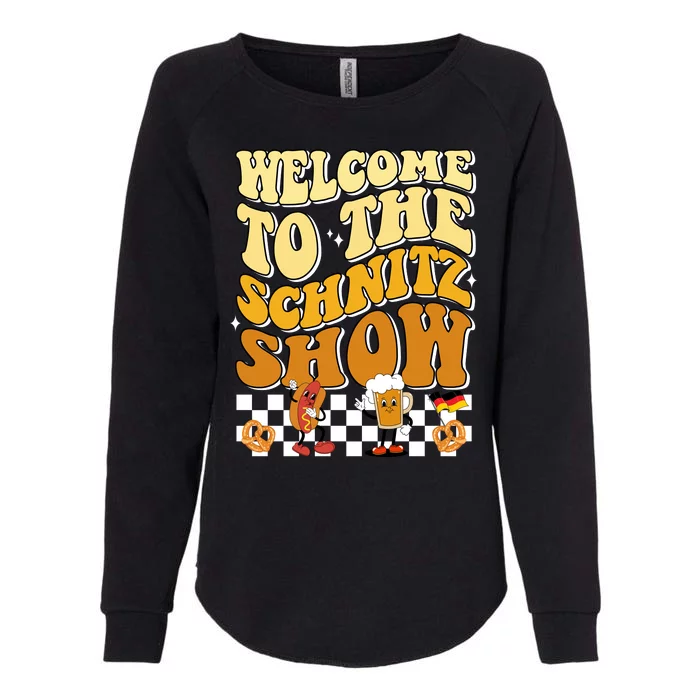 Welcome To The Schnitz Show Oktoberfest Retro Groovy Womens California Wash Sweatshirt