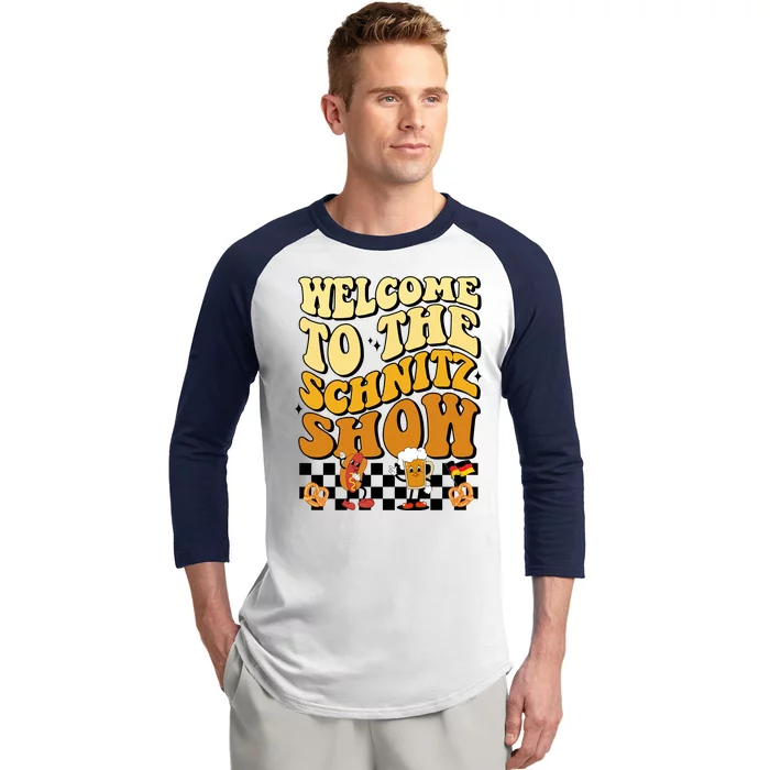 Welcome To The Schnitz Show Oktoberfest Retro Groovy Baseball Sleeve Shirt