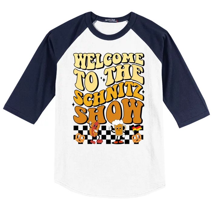 Welcome To The Schnitz Show Oktoberfest Retro Groovy Baseball Sleeve Shirt