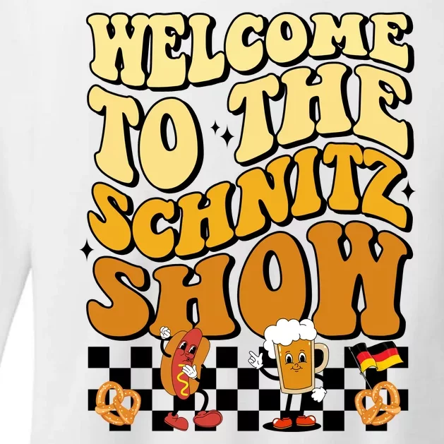 Welcome To The Schnitz Show Oktoberfest Retro Groovy Womens CVC Long Sleeve Shirt