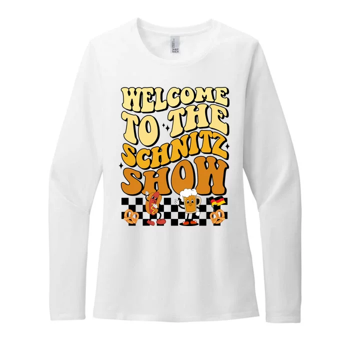 Welcome To The Schnitz Show Oktoberfest Retro Groovy Womens CVC Long Sleeve Shirt