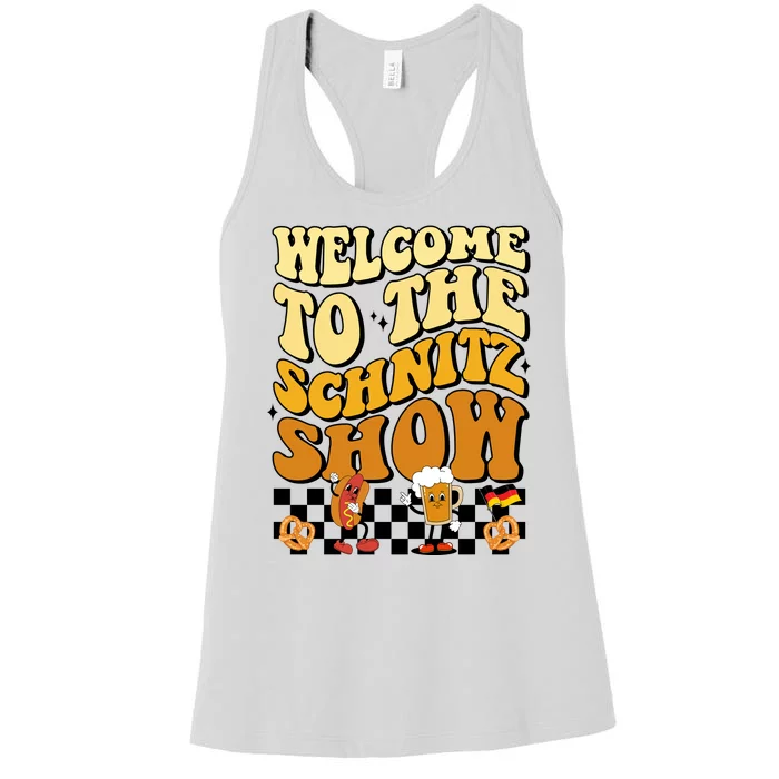 Welcome To The Schnitz Show Oktoberfest Retro Groovy Women's Racerback Tank