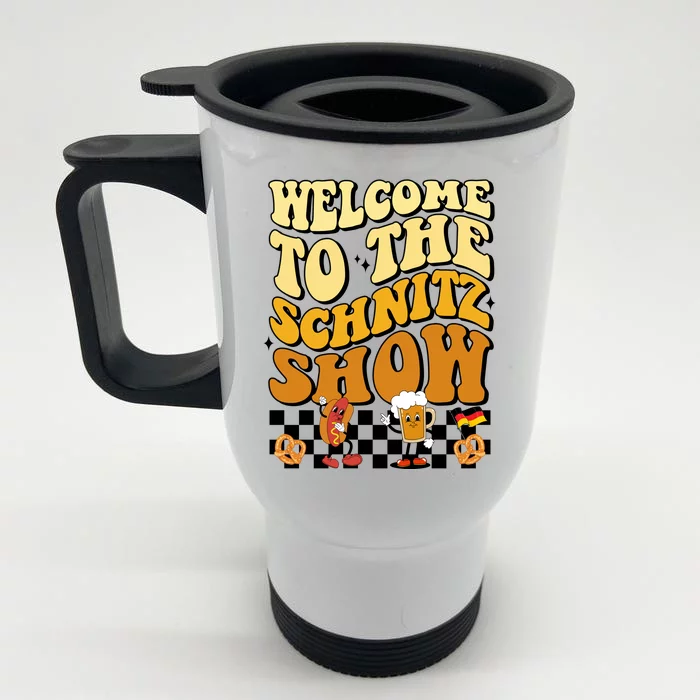 Welcome To The Schnitz Show Oktoberfest Retro Groovy Front & Back Stainless Steel Travel Mug