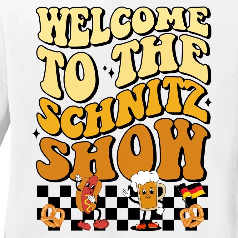 Welcome To The Schnitz Show Oktoberfest Retro Groovy Ladies Long Sleeve Shirt