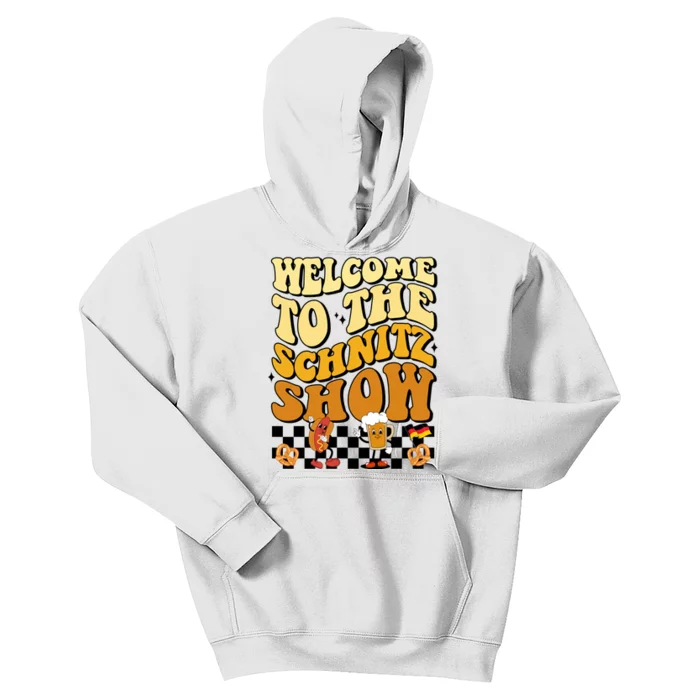 Welcome To The Schnitz Show Oktoberfest Retro Groovy Kids Hoodie