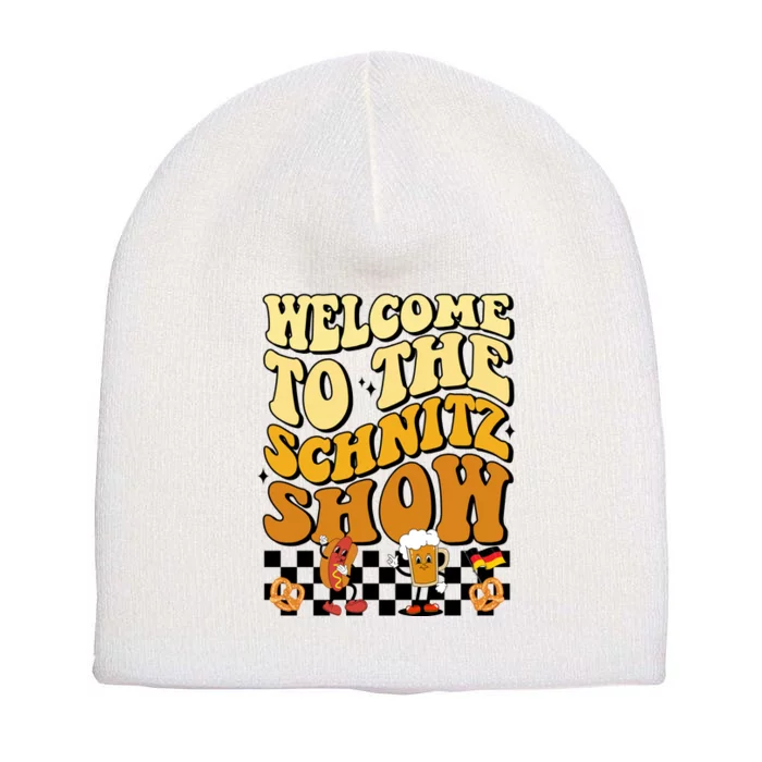 Welcome To The Schnitz Show Oktoberfest Retro Groovy Short Acrylic Beanie