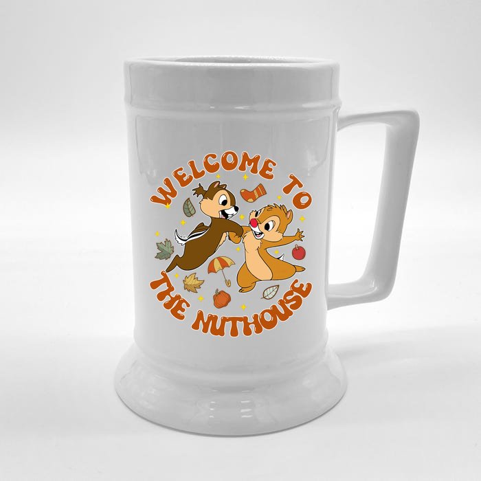 Welcome To The Nuthouse Chip And Dale Autumn Western Front & Back Beer Stein