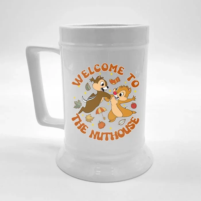 Welcome To The Nuthouse Chip And Dale Autumn Western Front & Back Beer Stein