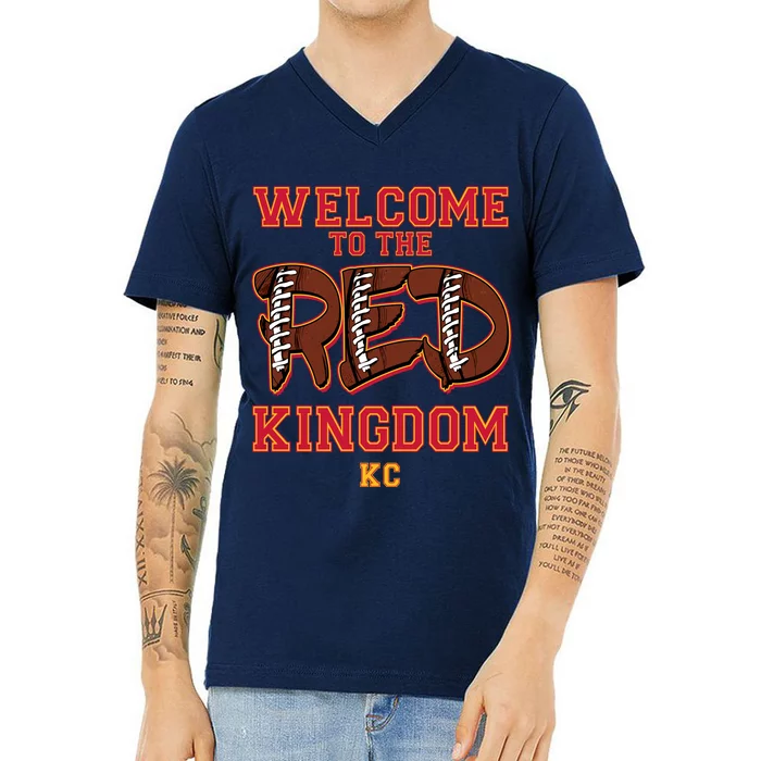 Welcome To The Red Kingdom Kansas City Football Sports Fan V-Neck T-Shirt