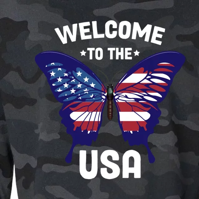 Welcome To The Usa Patriotic Butterfly New American Citizen Funny Gift Cropped Pullover Crew