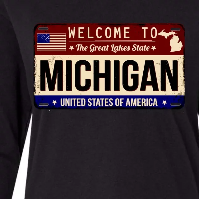 Welcome To The Great Lakes State USA License Plate Michigan Womens Cotton Relaxed Long Sleeve T-Shirt