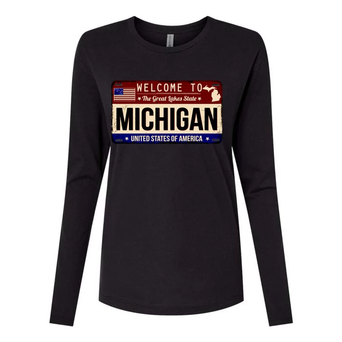 Welcome To The Great Lakes State USA License Plate Michigan Womens Cotton Relaxed Long Sleeve T-Shirt