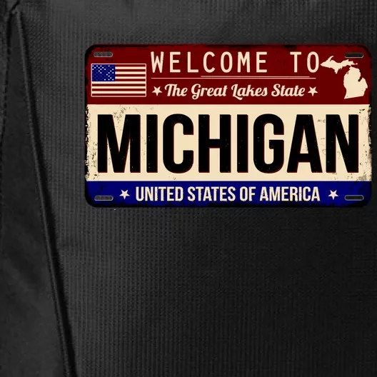 Welcome To The Great Lakes State USA License Plate Michigan City Backpack