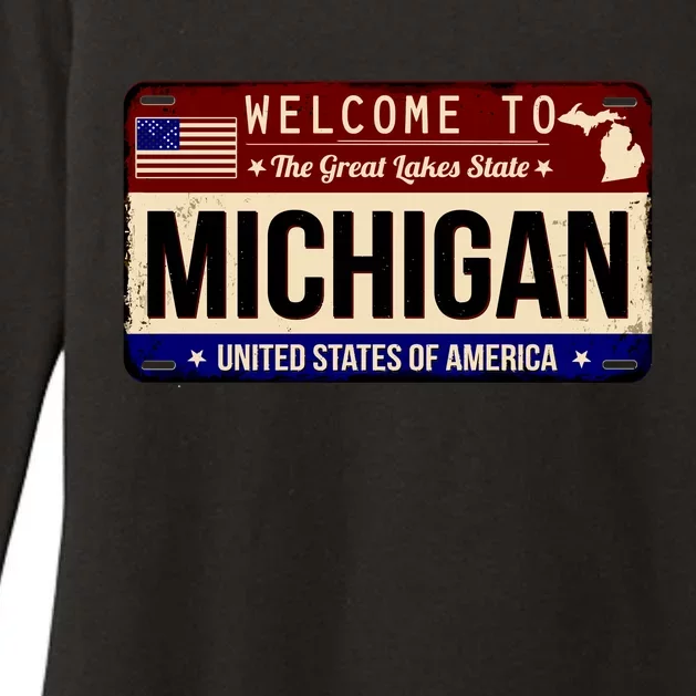 Welcome To The Great Lakes State USA License Plate Michigan Womens CVC Long Sleeve Shirt