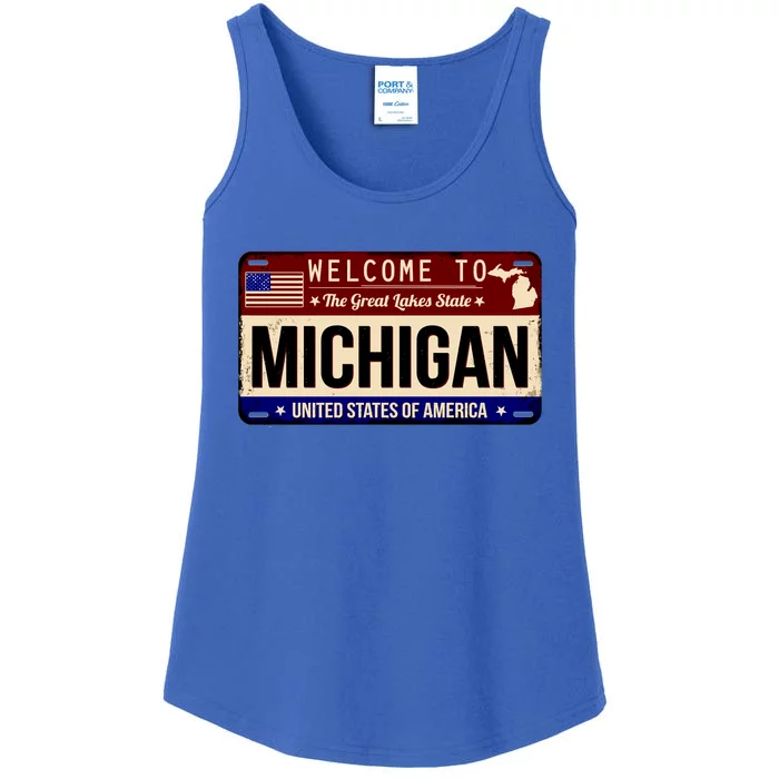 Welcome To The Great Lakes State USA License Plate Michigan Ladies Essential Tank