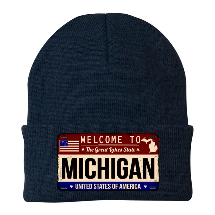 Welcome To The Great Lakes State USA License Plate Michigan Knit Cap Winter Beanie