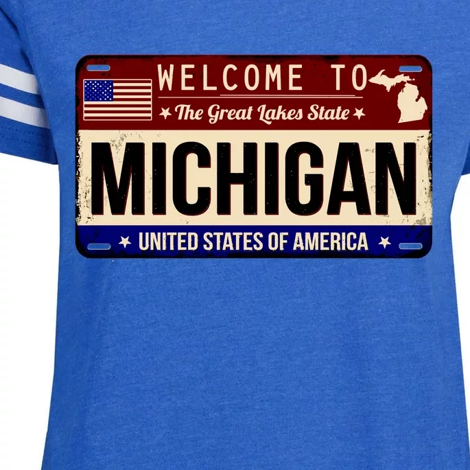 Welcome To The Great Lakes State USA License Plate Michigan Enza Ladies Jersey Football T-Shirt