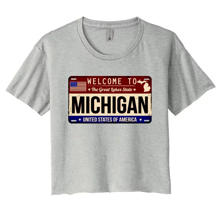 Welcome To The Great Lakes State USA License Plate Michigan Women's Crop Top Tee