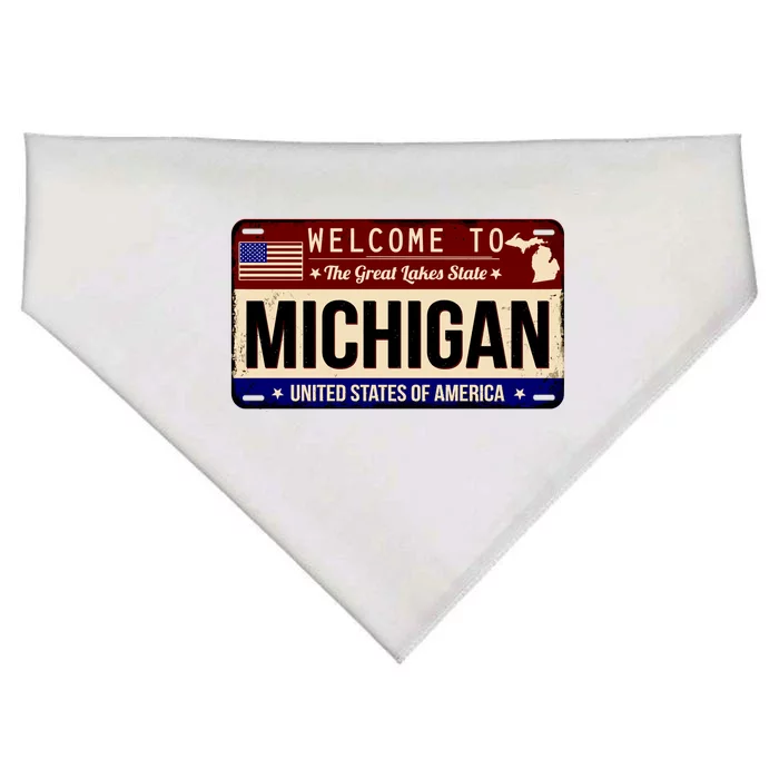 Welcome To The Great Lakes State USA License Plate Michigan USA-Made Doggie Bandana