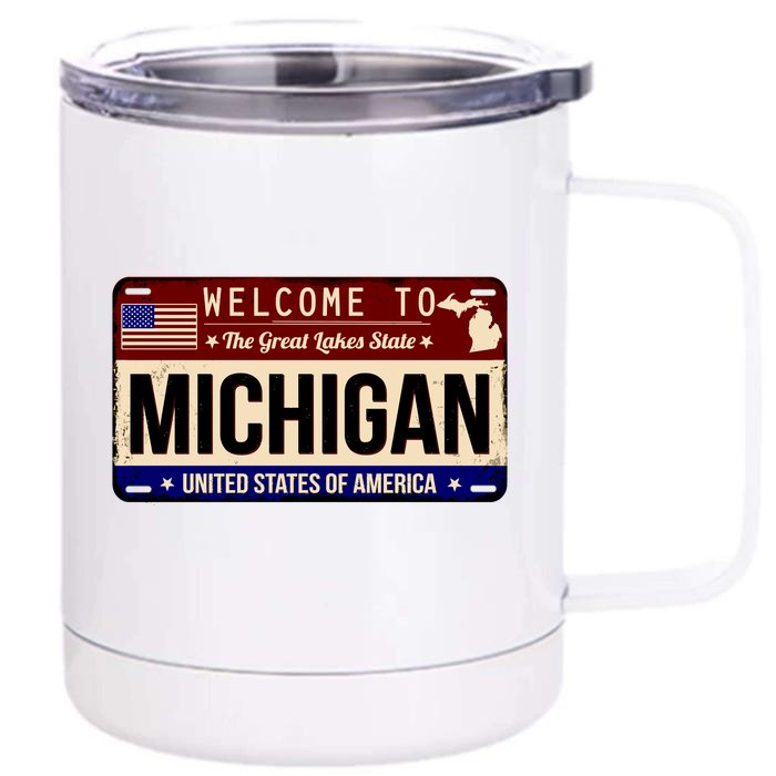 Welcome To The Great Lakes State USA License Plate Michigan Front & Back 12oz Stainless Steel Tumbler Cup