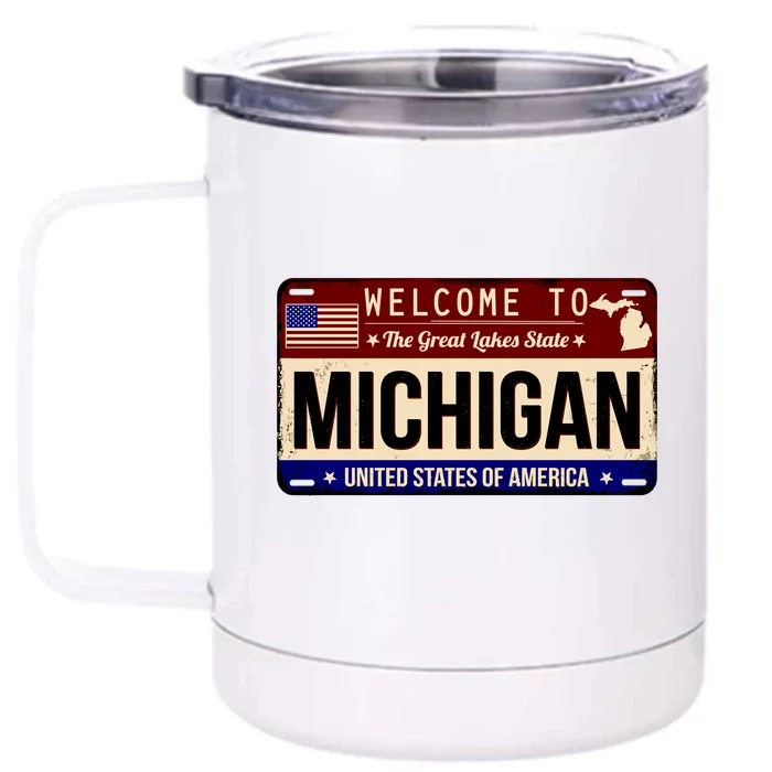 Welcome To The Great Lakes State USA License Plate Michigan Front & Back 12oz Stainless Steel Tumbler Cup