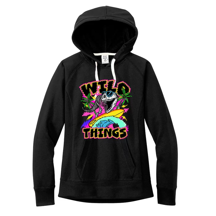 Wild Things T Rex Surfing Women's Fleece Hoodie