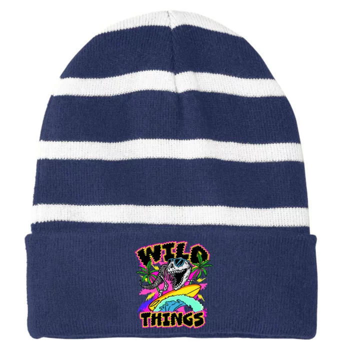 Wild Things T Rex Surfing Striped Beanie with Solid Band