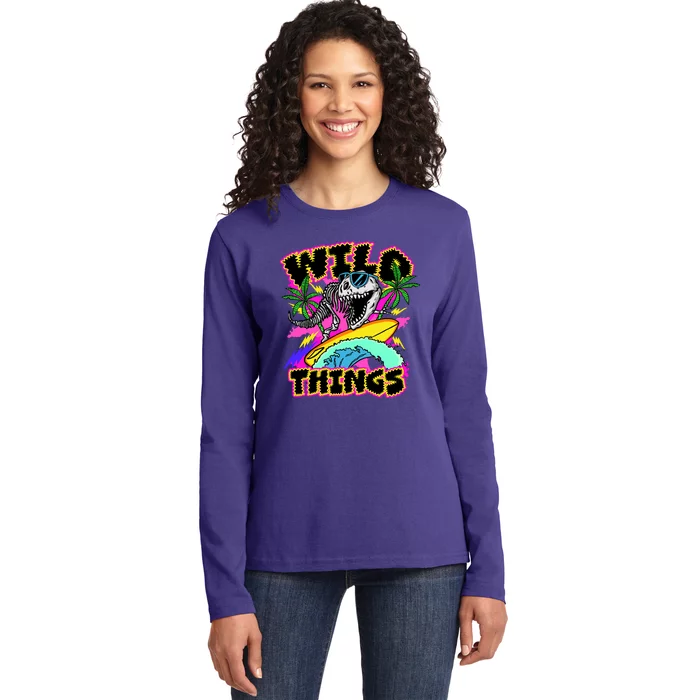 Wild Things T Rex Surfing Ladies Long Sleeve Shirt