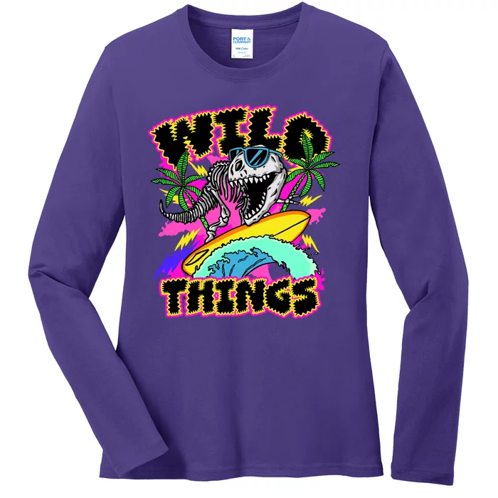 Wild Things T Rex Surfing Ladies Long Sleeve Shirt