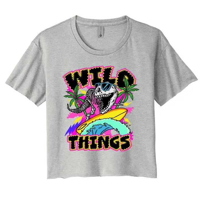 Wild Things T Rex Surfing Women's Crop Top Tee