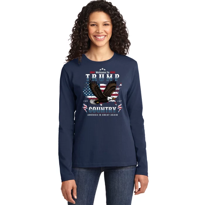 Welcome To Trump Country Usa Bald Eagle Ladies Long Sleeve Shirt