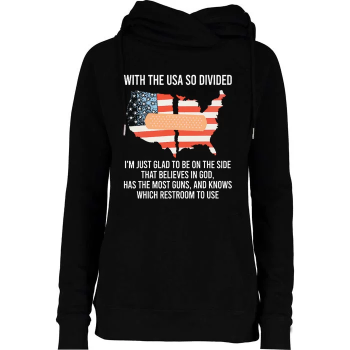 With The Usa So Divided America Flag Womens Funnel Neck Pullover Hood