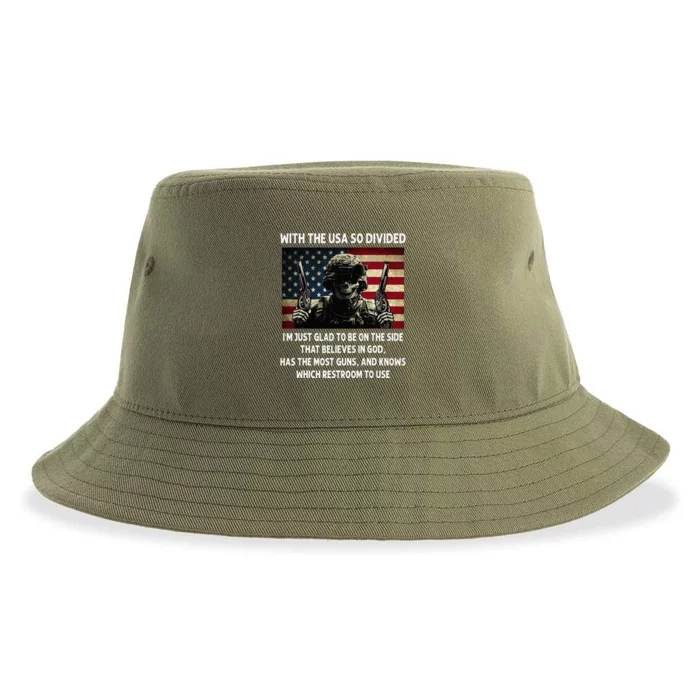 With The USA So Divided Im Just Glad To Be On The Side That Sustainable Bucket Hat